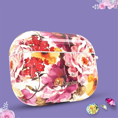 Чехол пластиковый Kingxbar со шнурком для Airpods Pro, белый, пионы (21) фото