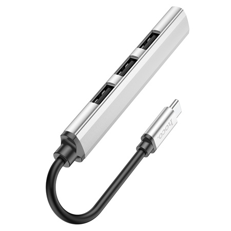 USB HUB разветвитель HOCO HB26 4 в 1 Type-C (m) - USB3.0 (f) + 3xUSB2.0 (f), серебристый фото