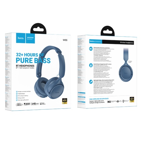 Беспроводные наушники накладные HOCO W66 Wave, Bluetooth, синий фото