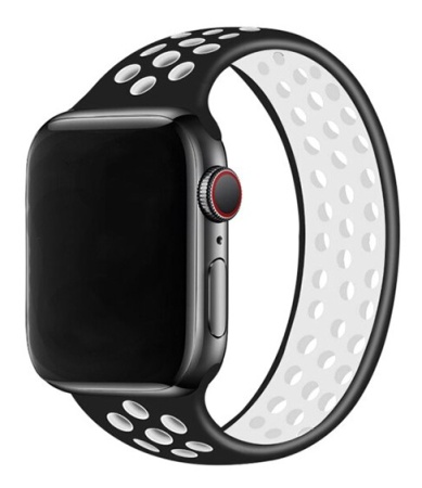 Ремешок-браслет силиконовый перфорированный Great Case Solo Loop для Apple Watch 42/44/45/49 мм, M(145мм), черный+белый (9) фото