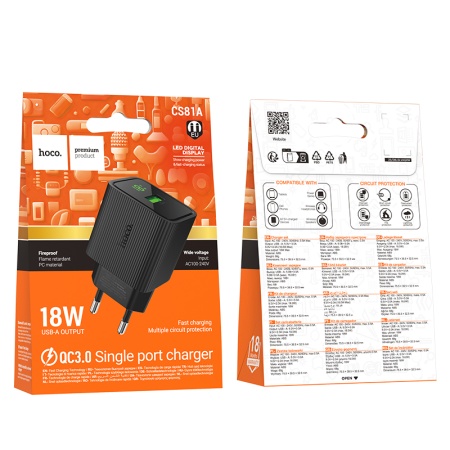 Сетевое зарядное устройство HOCO CS81A Excellent 1xUSB, 18W, черный фото