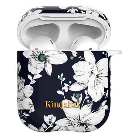 Чехол пластиковый Kingxbar со шнурком для Airpods 2, темно-синий, лилии (25) фото