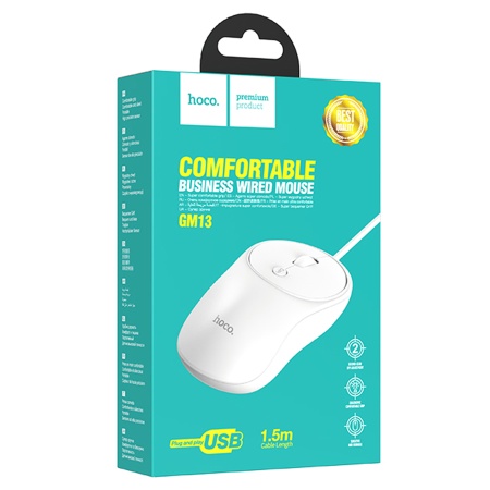 Мышь проводная HOCO GM13 Esteem, USB, белый