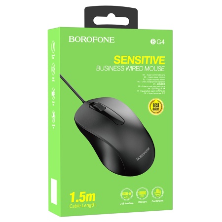 Мышь проводная BOROFONE BG4 Business, USB, черный