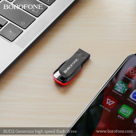 USB флеш-накопитель BOROFONE BUD2, USB 2.0, 16GB, черный фото
