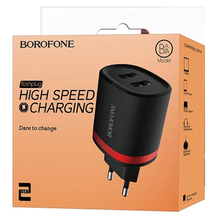 Сетевое зарядное устройство BOROFONE BA7A FlashPlug 2xUSB, 2.4A, черный фото
