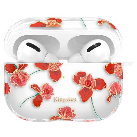 Чехол пластиковый Kingxbar со шнурком для Airpods Pro, прозрачный, розы (8) фото