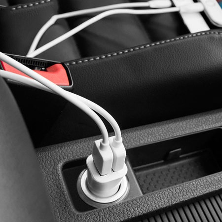 Автомобильное зарядное устройство HOCO Z12 Elite, 2xUSB с Кабелем USB - Lightning, 2.4A, белый фото