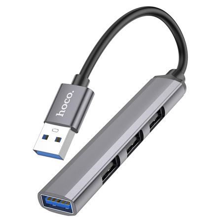 USB HUB разветвитель HOCO HB26 4 в 1 USB3.0 (m) - USB3.0 (f) + 3xUSB2.0 (f), серый металлик фото