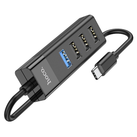 USB HUB разветвитель HOCO HB25 Easy 4 в 1 Type-C (m) - USB3.0 (f) + 3xUSB2.0 (f), черный фото