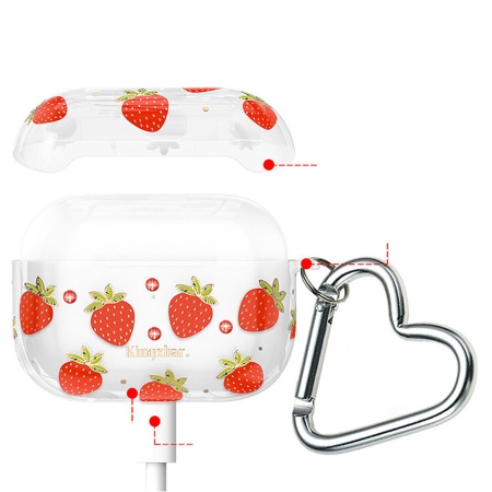 Чехол пластиковый Kingxbar со шнурком для Airpods Pro, прозрачный, клубника (2) фото
