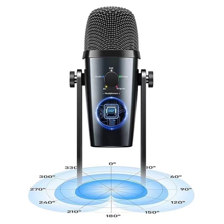 Микрофон универсальный кардиоидный JMARY MC-PW10, Type-C+Bluetooth+AUX, 1.8 м, черный фото