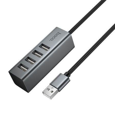 USB HUB разветвитель HOCO HB1A 4 в 1 USB (m) - 4xUSB2.0 (f), 1 м, серый металлик фото