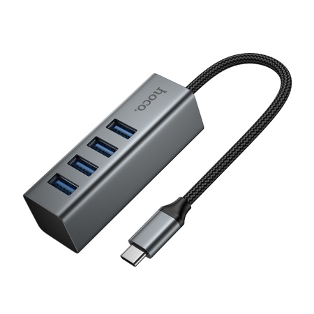 USB HUB разветвитель HOCO HB1C 4 в 1 Type-C (m) - 4xUSB3.0 (f), 1 м, серый металлик фото